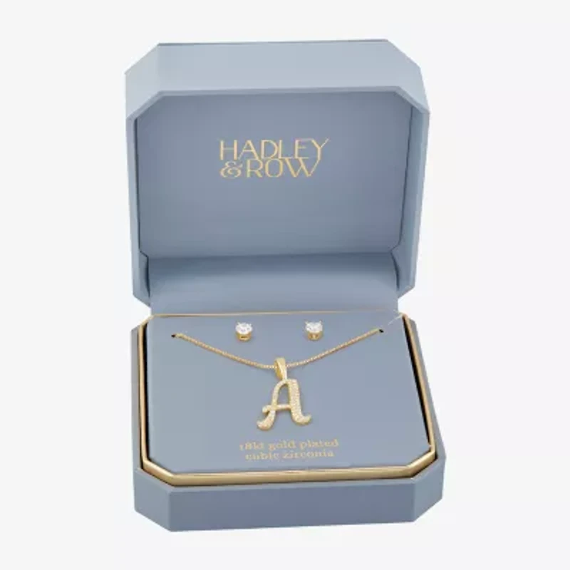 HADLEY & ROW Initial Womens Cubic Zirconia 14K Gold Over Brass 2-pc. Jewelry Set