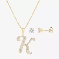 HADLEY & ROW Initial Womens Cubic Zirconia 14K Gold Over Brass 2-pc. Jewelry Set