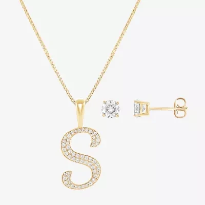 HADLEY & ROW Initial Womens Cubic Zirconia 14K Gold Over Brass 2-pc. Jewelry Set