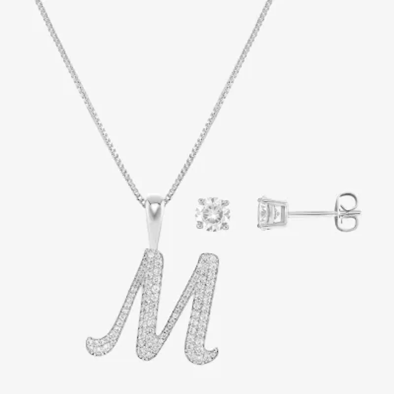 HADLEY & ROW Initial Womens Cubic Zirconia Pure Silver Over Brass 2-pc. Jewelry Set