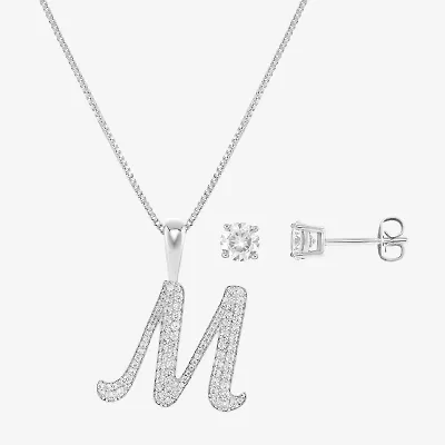 HADLEY & ROW Initial Womens Cubic Zirconia Pure Silver Over Brass 2-pc. Jewelry Set