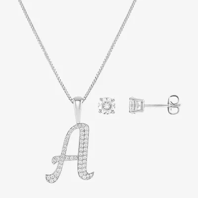 HADLEY & ROW Initial Womens Cubic Zirconia Pure Silver Over Brass 2-pc. Jewelry Set