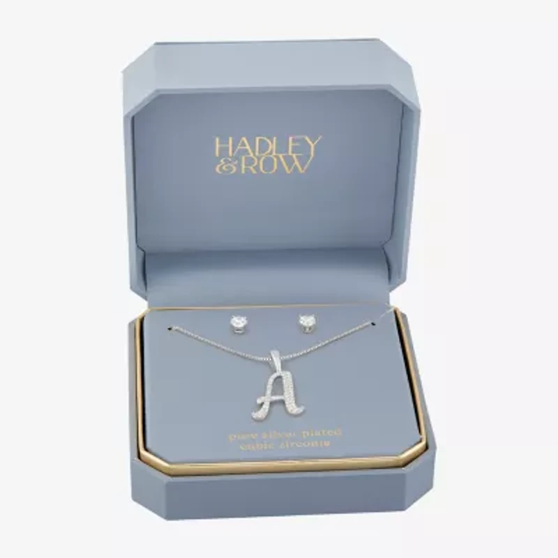 HADLEY & ROW Initial Womens Cubic Zirconia Pure Silver Over Brass 2-pc. Jewelry Set