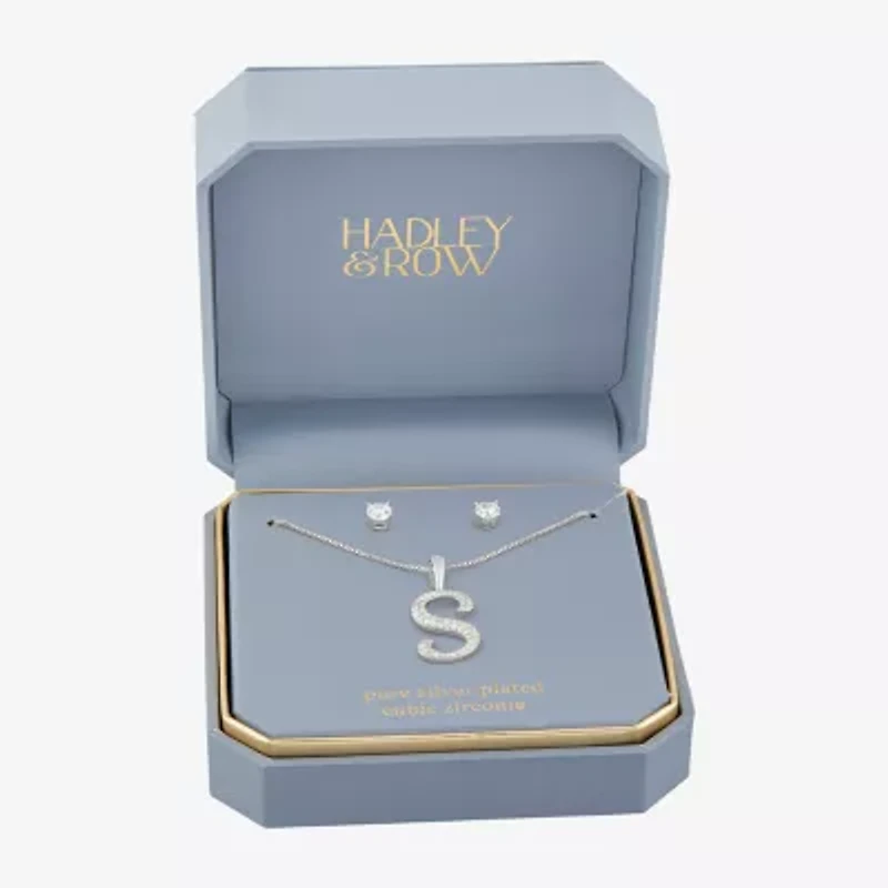 HADLEY & ROW Initial Womens Cubic Zirconia Pure Silver Over Brass 2-pc. Jewelry Set