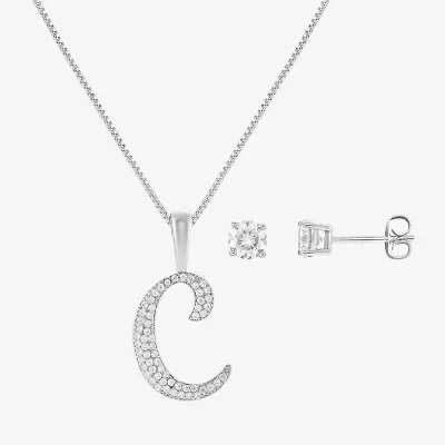 HADLEY & ROW Initial Womens Cubic Zirconia Pure Silver Over Brass 2-pc. Jewelry Set