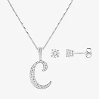 HADLEY & ROW Initial Womens Cubic Zirconia Pure Silver Over Brass 2-pc. Jewelry Set