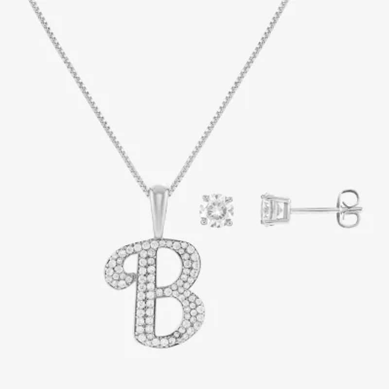 HADLEY & ROW Initial Womens Cubic Zirconia Pure Silver Over Brass 2-pc. Jewelry Set