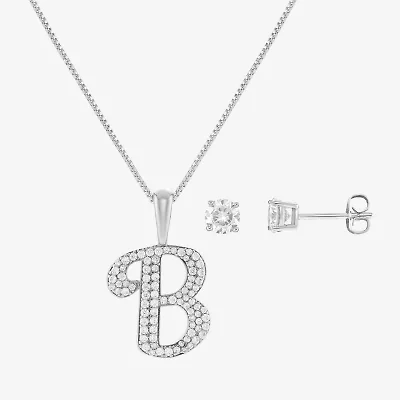 HADLEY & ROW Initial Womens Cubic Zirconia Pure Silver Over Brass 2-pc. Jewelry Set