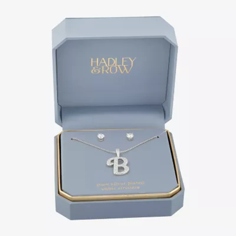 HADLEY & ROW Initial Womens Cubic Zirconia Pure Silver Over Brass 2-pc. Jewelry Set