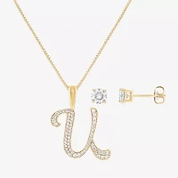 HADLEY & ROW Initial Womens Cubic Zirconia 14K Gold Over Brass 2-pc. Jewelry Set