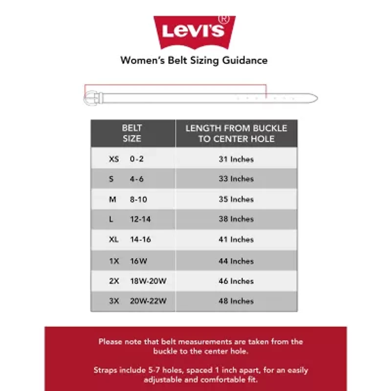 Levi's® Square Centerbar Buckle Casual Belt, Genuine Leather Womens Belt