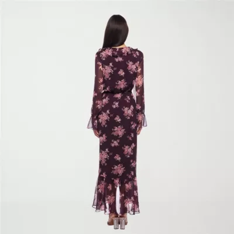 Premier Amour Womens Long Sleeve Floral High-Low Maxi Dress
