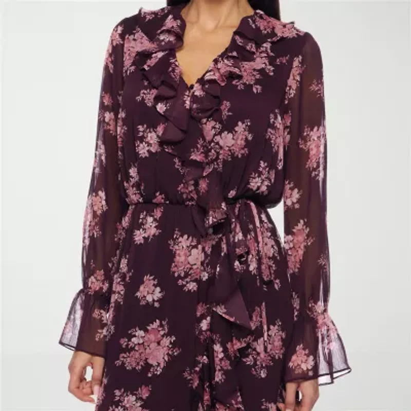 Premier Amour Womens Long Sleeve Floral High-Low Maxi Dress