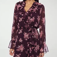 Premier Amour Womens Long Sleeve Floral High-Low Maxi Dress