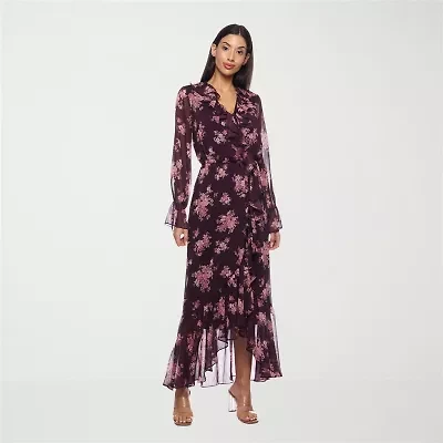 Premier Amour Womens Long Sleeve Floral High-Low Maxi Dress