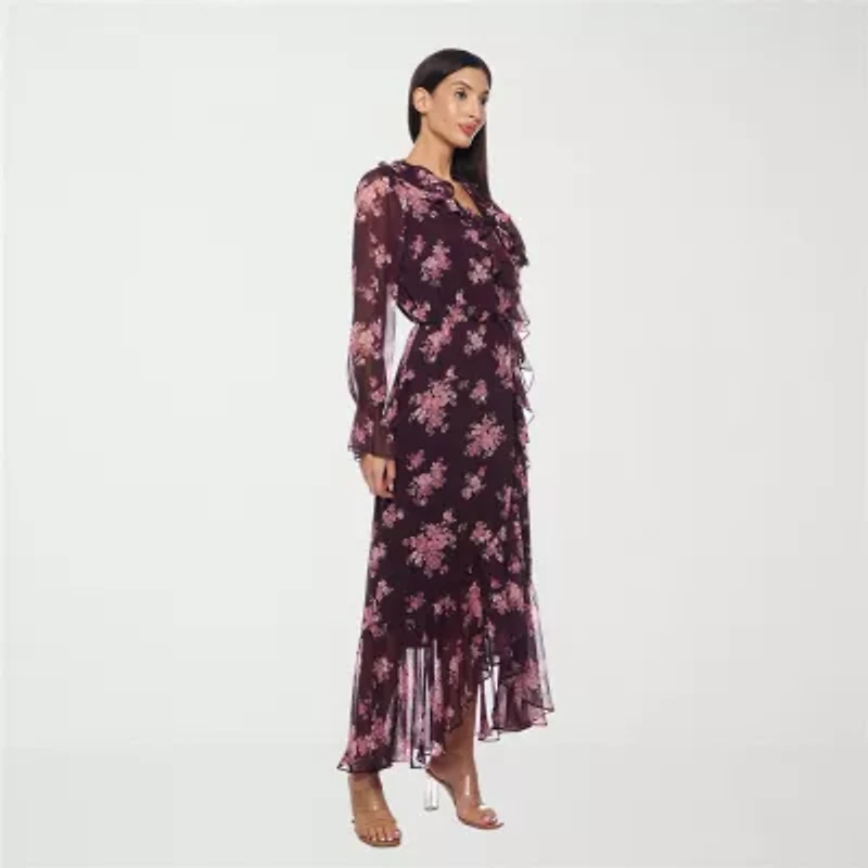 Premier Amour Womens Long Sleeve Floral High-Low Maxi Dress