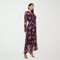 Premier Amour Womens Long Sleeve Floral High-Low Maxi Dress