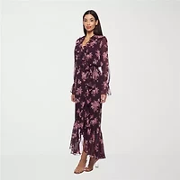 Premier Amour Womens Long Sleeve Floral High-Low Maxi Dress