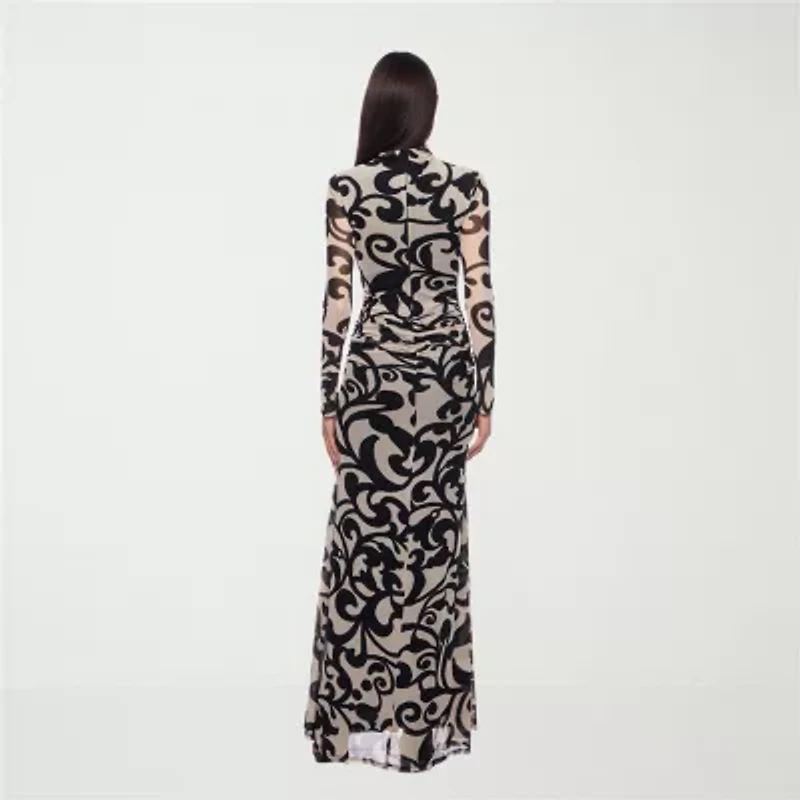Premier Amour Womens Long Sleeve Scroll Maxi Dress