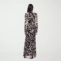 Premier Amour Womens Long Sleeve Scroll Maxi Dress