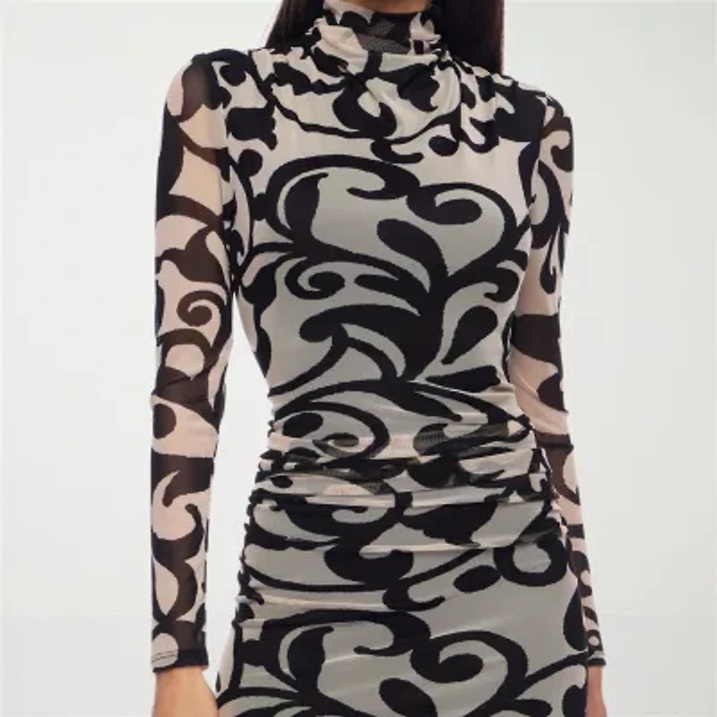 Premier Amour Womens Long Sleeve Scroll Maxi Dress