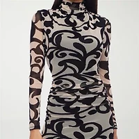 Premier Amour Womens Long Sleeve Scroll Maxi Dress