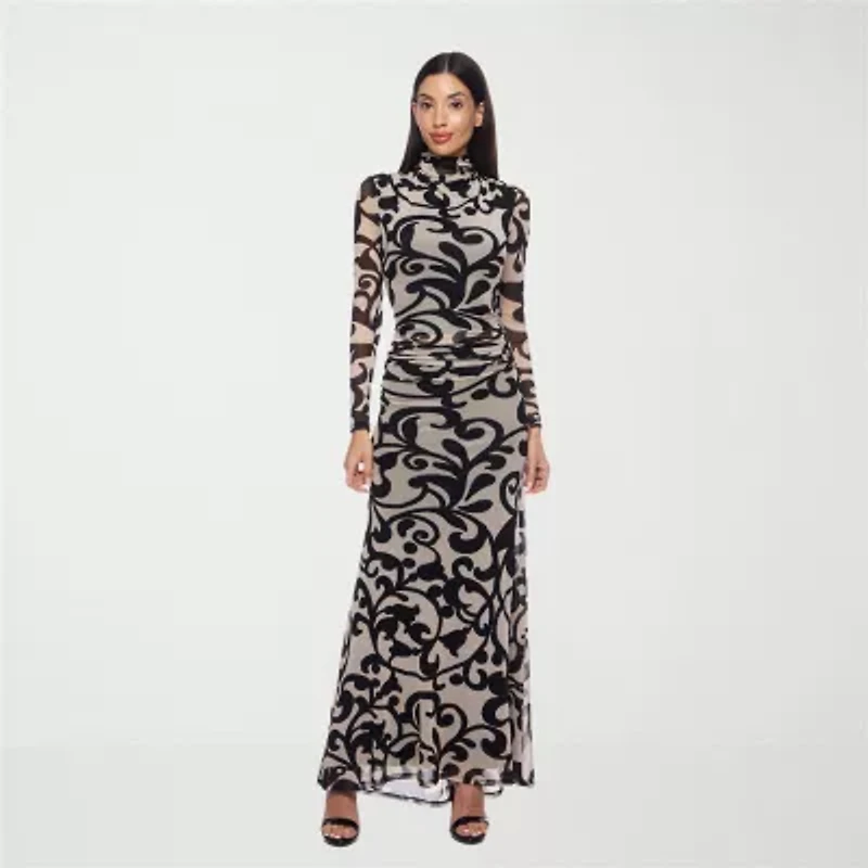 Premier Amour Womens Long Sleeve Scroll Maxi Dress