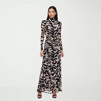 Premier Amour Womens Long Sleeve Scroll Maxi Dress