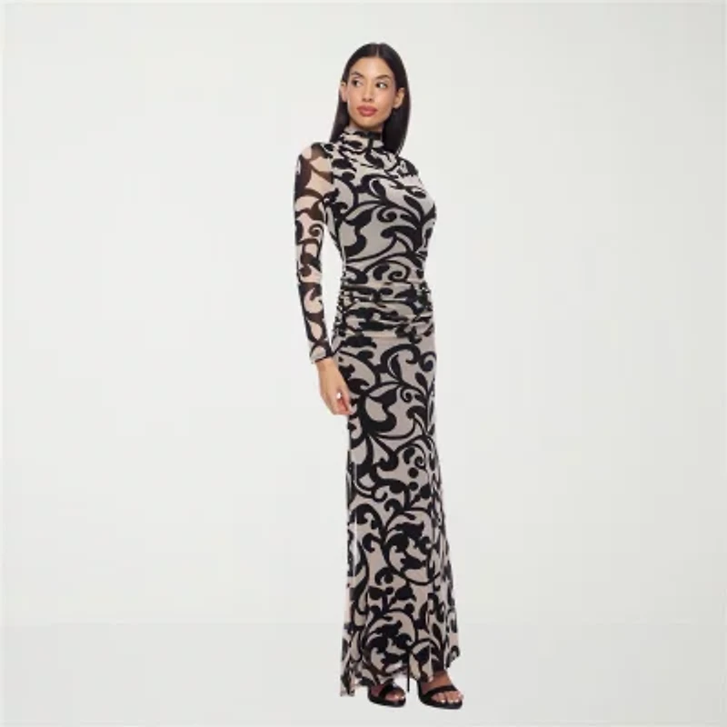 Premier Amour Womens Long Sleeve Scroll Maxi Dress
