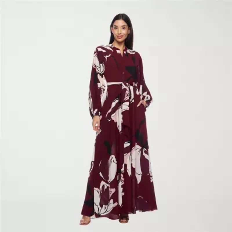 Premier Amour Womens Long Sleeve Floral Maxi Dress