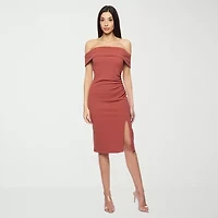 Premier Amour Off The Shoulder Womens Short Sleeve Midi Sheath Dress