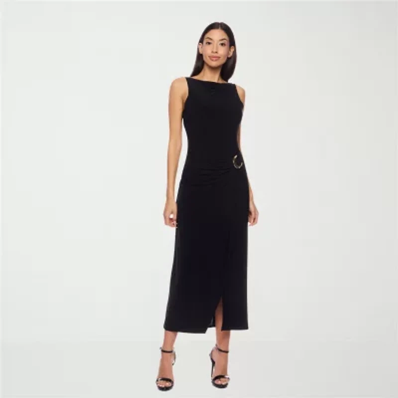 Premier Amour Womens Embellished Sleeveless Midi Sheath Dress