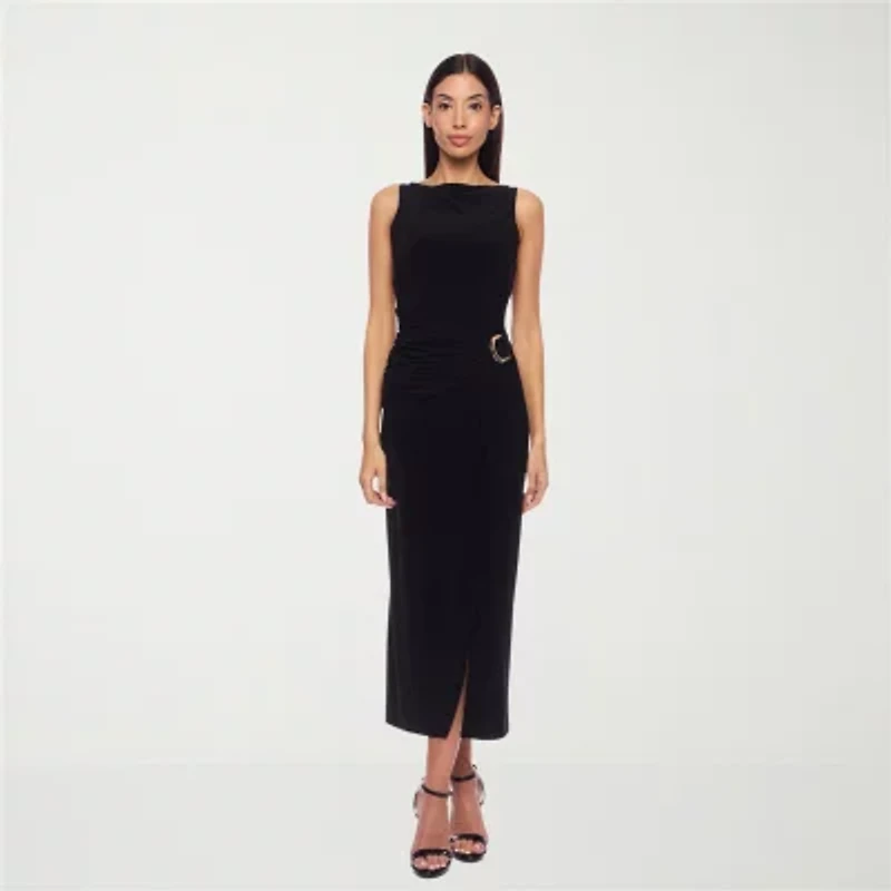 Premier Amour Womens Embellished Sleeveless Midi Sheath Dress