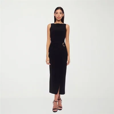 Premier Amour Womens Embellished Sleeveless Midi Sheath Dress