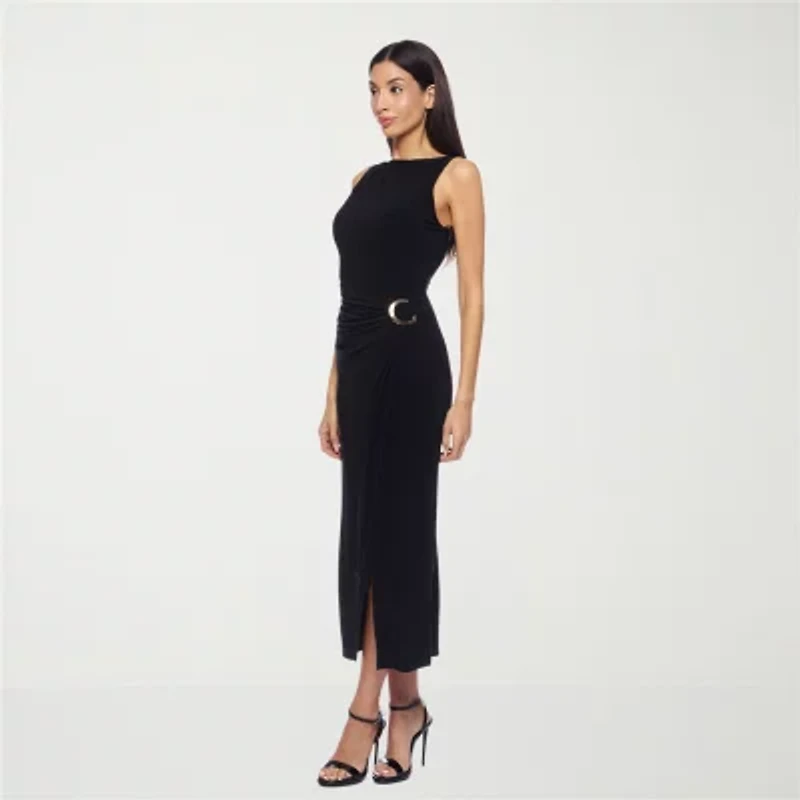 Premier Amour Womens Embellished Sleeveless Midi Sheath Dress