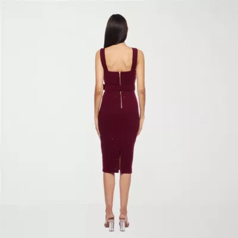 Premier Amour Womens Belted Sequin Sleeveless Midi Sheath Dress