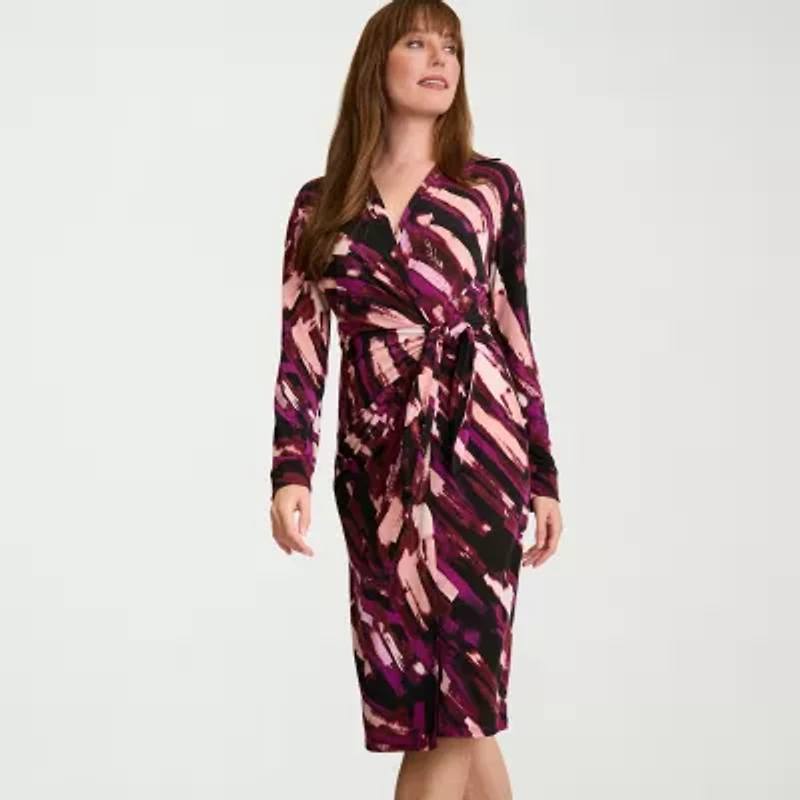 Clover And Sloane Womens Long Sleeve Midi Striped Sheath Dress