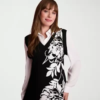 London Times Womens Long Sleeve Floral Fit + Flare Dress