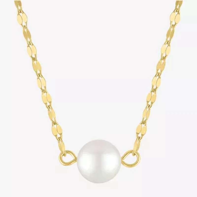 Womens White Cultured Freshwater Pearl 14K Gold Over Silver Round 16 Inch Pendant Necklace