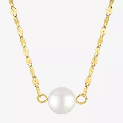 Womens White Cultured Freshwater Pearl 14K Gold Over Silver Round 16 Inch Pendant Necklace