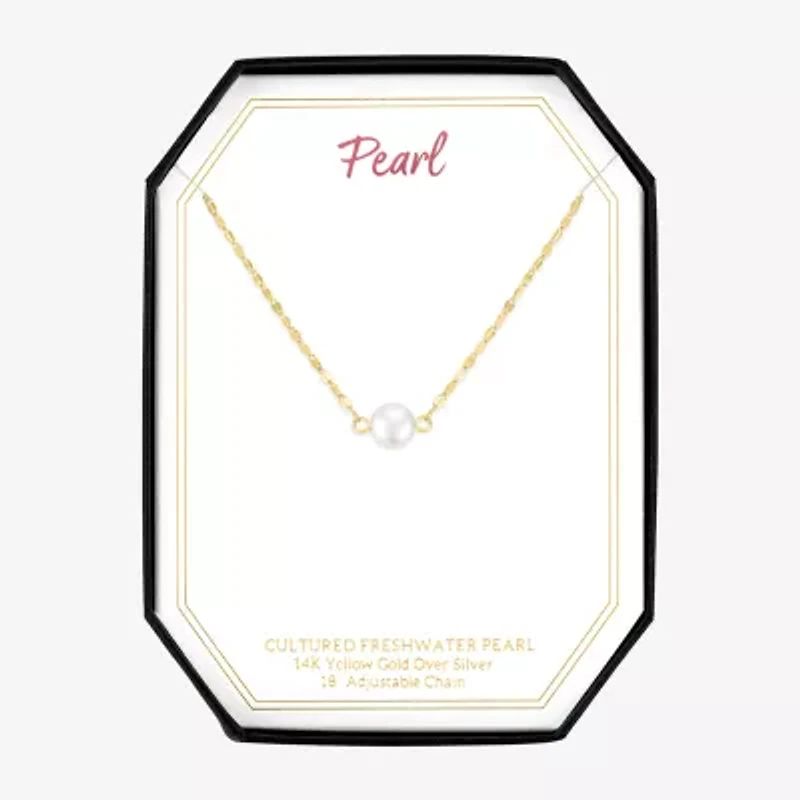 Womens White Cultured Freshwater Pearl 14K Gold Over Silver Round 16 Inch Pendant Necklace