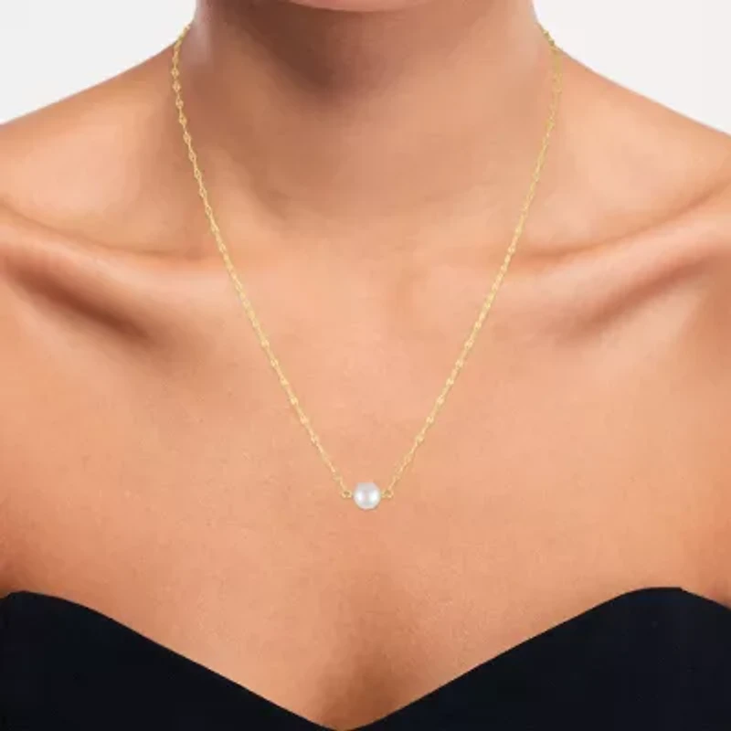 Womens White Cultured Freshwater Pearl 14K Gold Over Silver Round 16 Inch Pendant Necklace