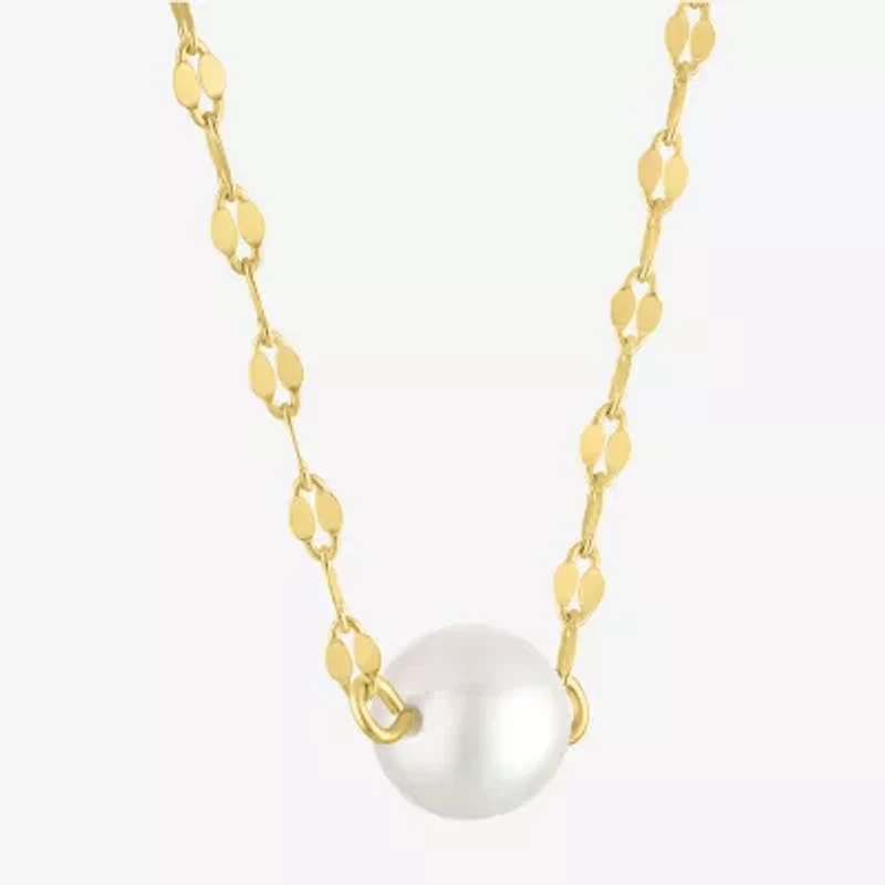 Womens White Cultured Freshwater Pearl 14K Gold Over Silver Round 16 Inch Pendant Necklace