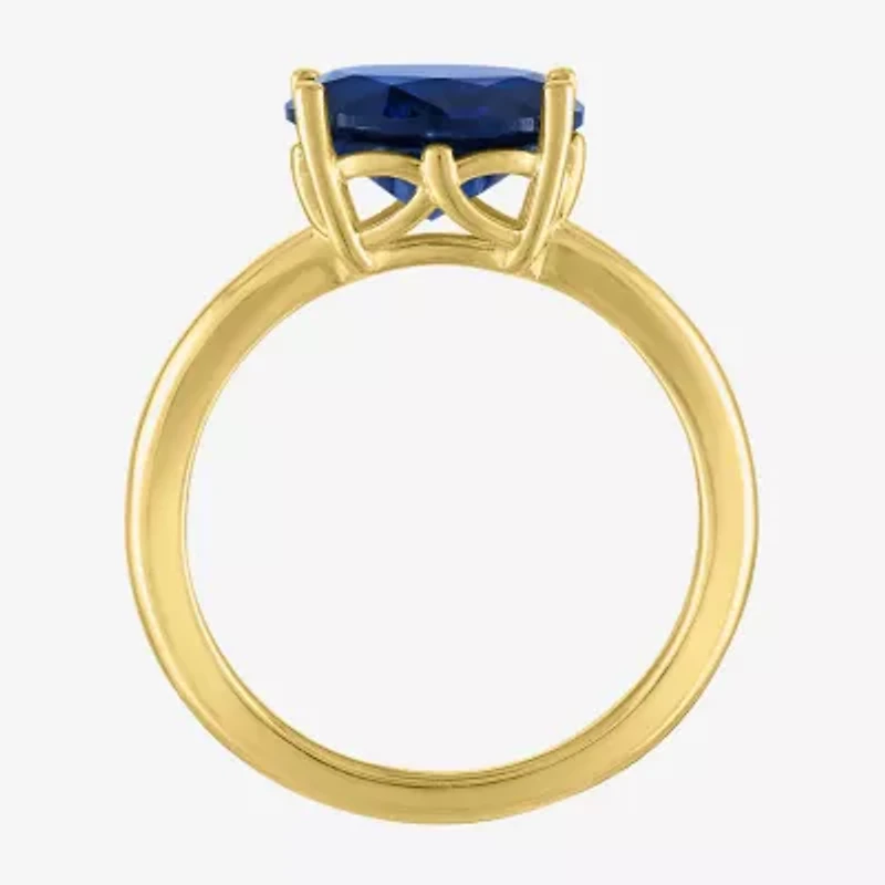 Womens Lab Created Blue Sapphire 14K Gold Over Silver Oval Solitaire Cocktail Ring