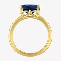 Womens Lab Created Blue Sapphire 14K Gold Over Silver Oval Solitaire Cocktail Ring