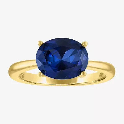 Womens Lab Created Blue Sapphire 14K Gold Over Silver Oval Solitaire Cocktail Ring
