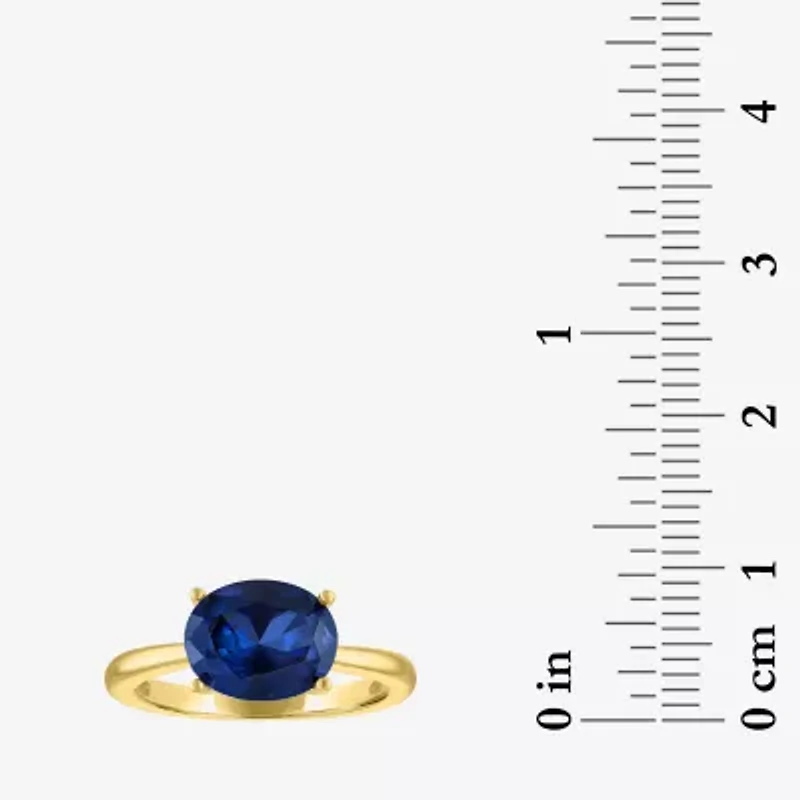 Womens Lab Created Blue Sapphire 14K Gold Over Silver Oval Solitaire Cocktail Ring