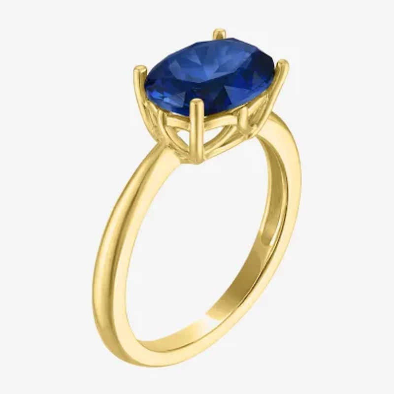 Womens Lab Created Blue Sapphire 14K Gold Over Silver Oval Solitaire Cocktail Ring
