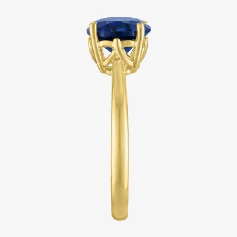 Womens Lab Created Blue Sapphire 14K Gold Over Silver Oval Solitaire Cocktail Ring