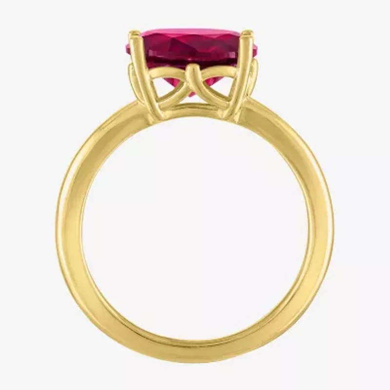 Womens Lab Created Red Ruby 14K Gold Over Silver Oval Solitaire Cocktail Ring